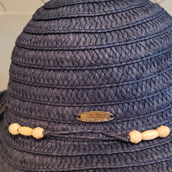 Panama Jack Navy Paper Braid Sun Hat with Beads - Picture 3 of 11